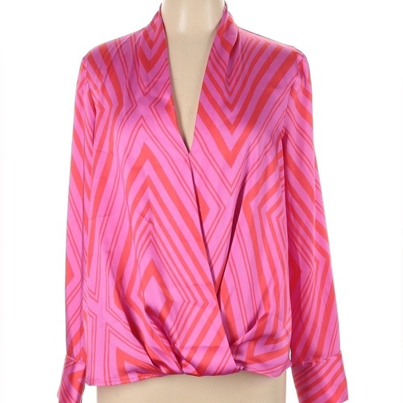 Mango Geometric Satin Print Blouse Size 8 - Picture 4 of 8